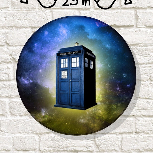 Sticker: Tardis. Doctor Who's Time Machine. Time And Relative Dimension in Space. Floating In The Night Sky. Definitely Bigger On The Inside