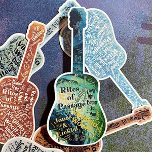 Indigo Girls Sticker: Rites of Passage, Rites of Passage Songs on Guitar, Guitar Shaped Decal for Indigo Girls Fans, Amy Ray & Emily Saliers