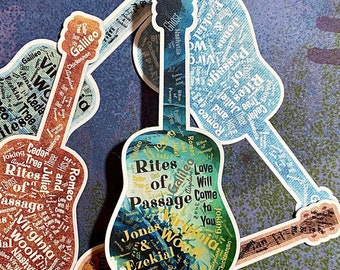 Indigo Girls Sticker: Rites of Passage, Rites of Passage Songs on Guitar, Guitar Shaped Decal for Indigo Girls Fans, Amy Ray & Emily Saliers