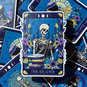 The Reader Sticker: Tarot Card Skeleton The Reader, Tarot Sticker, Funny Mystical Sticker, Great Gift for Snarky Book Lover