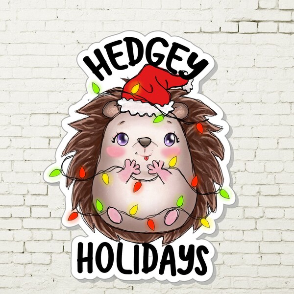 Hedgehog Sticker: Hedgey Holidays. Darling Holiday Hedgehog Decal. Adorable Christmas Sticker