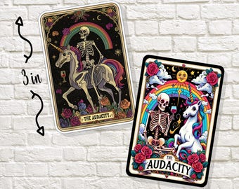 The Audacity Tarot Sticker, Skeleton Unicorn Decal, Funny Gift for Bold Friends