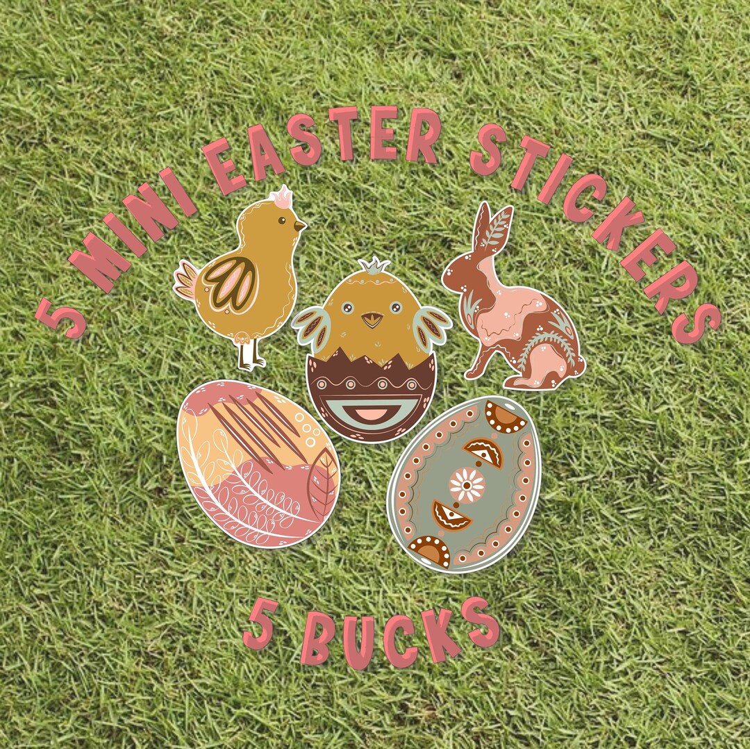Mini Easter Sticker Set 5 for 5 Bucks, Boho Easter Designs, Folksy