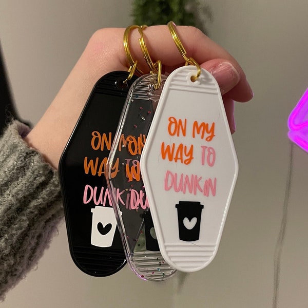 Coffee Motel Keychain, Custom Keychain Gift, Dunkin Donuts Inspired, Coffee Lover Gift, Personalized Keychain, On My Way to Dunkin Keychain