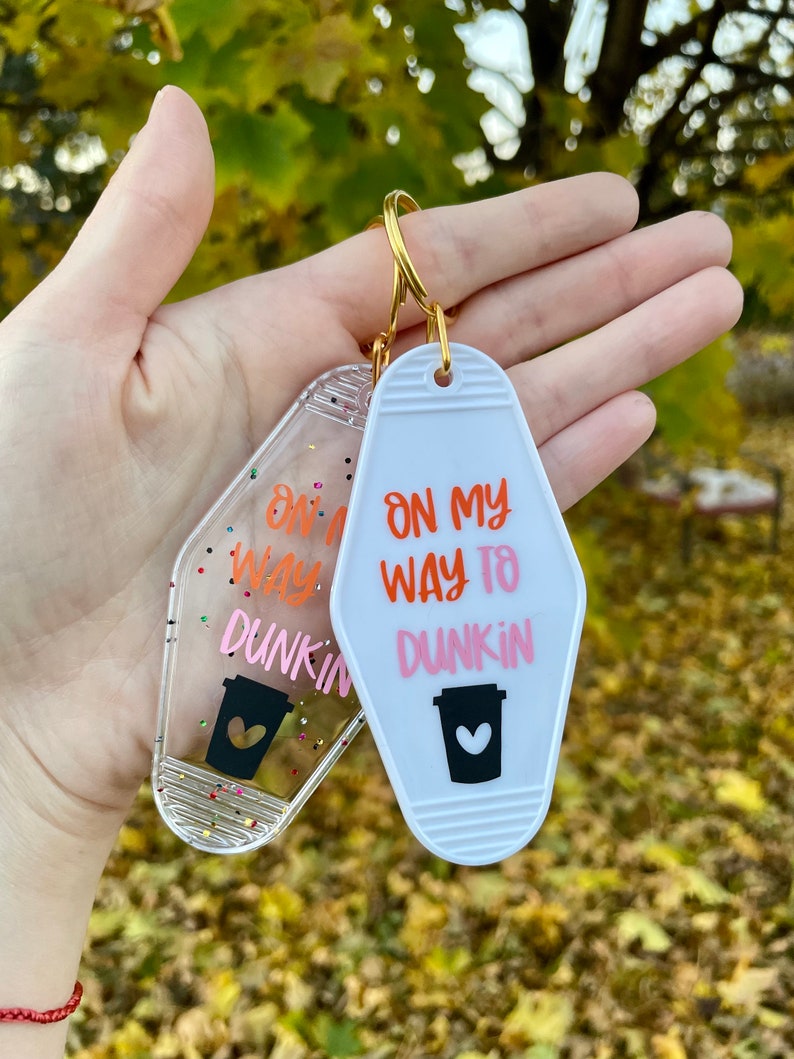 Coffee Motel Keychain, Custom Keychain Gift, Dunkin Donuts Inspired
