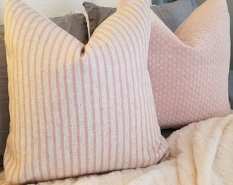 Harlow Woven Stripe Blush/natural Pillowcovers.slipcovers.Toss pillows.Accent Pillows.Throw pillows