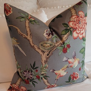 2 Color Opptions.Waverly Mudan Teaberry / Blush. Pillowcovers. Slipcovers. Accents. Birds on branches