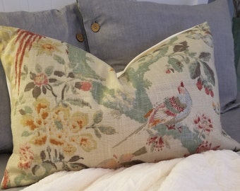 Linen.Birds.Greens.Floral.Summer Pillow Covers.Toss Pillows.Throw Pillows.Cushion Covers.Slipcovers.Home Decor.