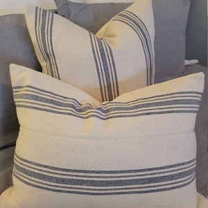 NEW:Blue/Gray Stripe Grain Sack Pillowcovers.Stripes.Farmhouse.Toss Pillows.Throw pillows.Accent Pillowcovers