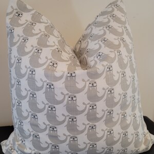 Grey Seal.Blue Accent.Nursery.Unisex Decor.Pillow Covers.Slipcovers.Animals.Kids.Children