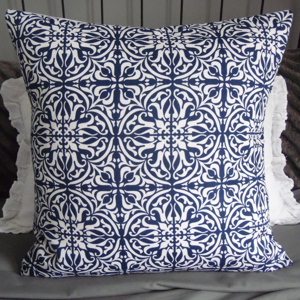 NEW PRINT.Navy Tile.Navy Blue.White.Pillow Cover.Slipcovers.Toss Pillows.Throw Pillows.Accent Pillows.Cushion Covers.Farmhouse Decor.Navy