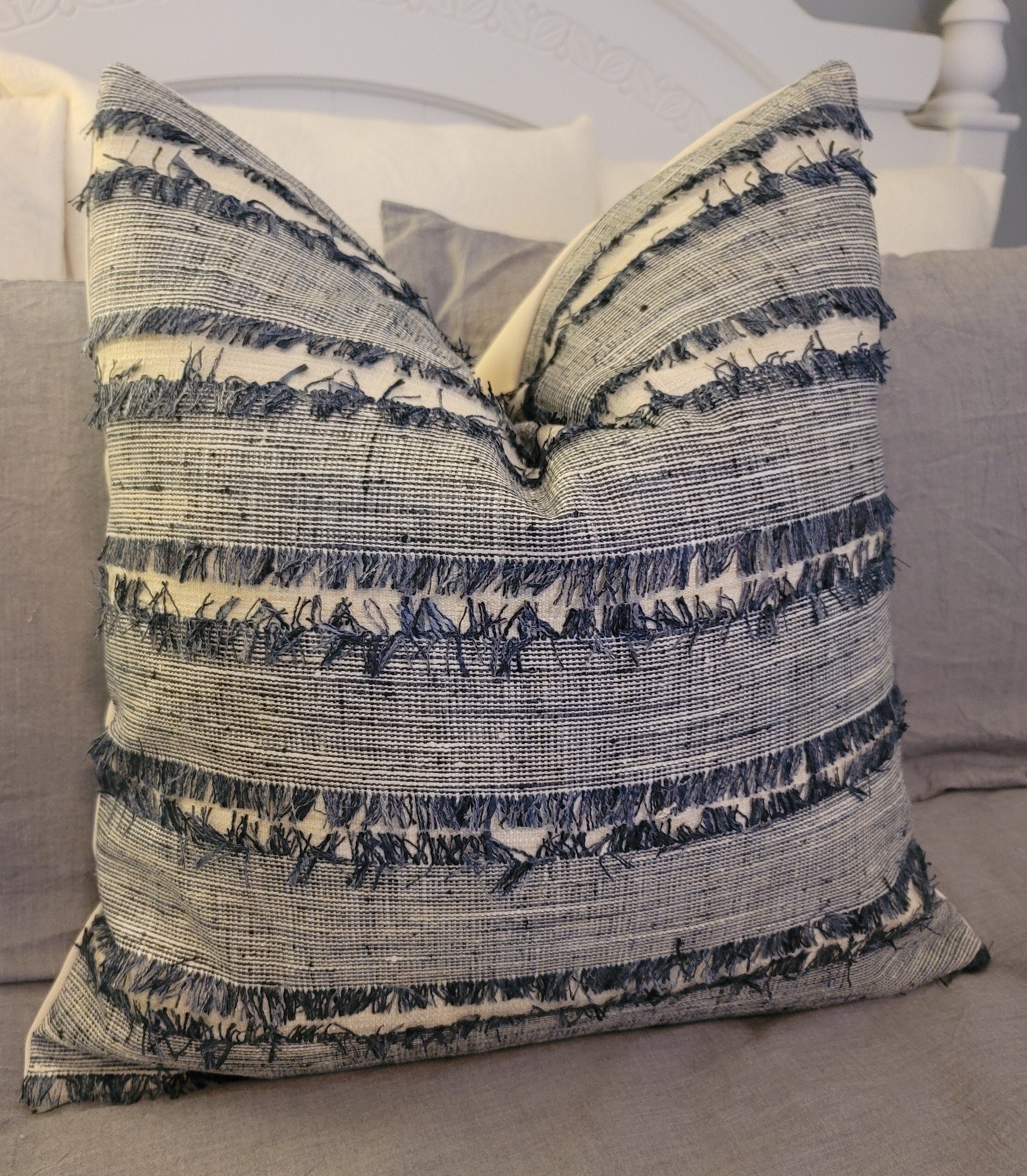 Kaufmann Woven Fringe Lakeland .pillowcovers.blue Fringe Toss Etsy