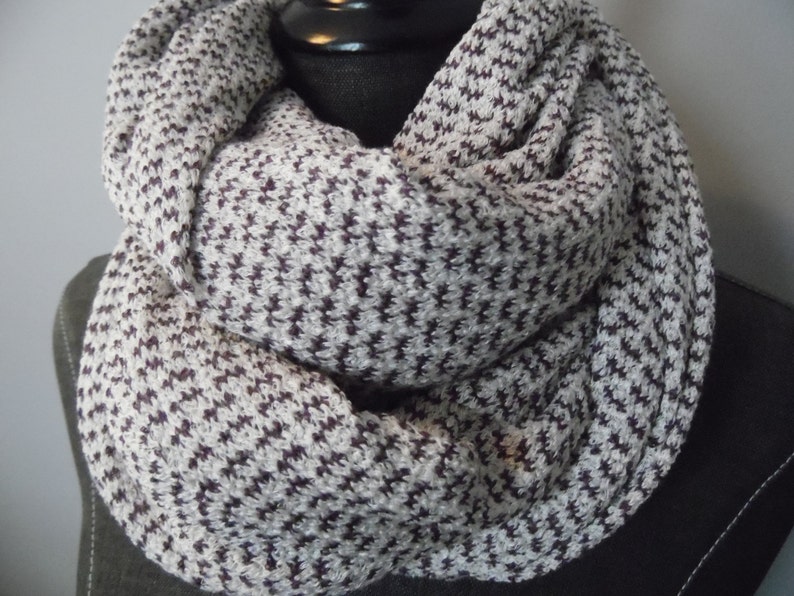 INFINITY SCARVES.Plum.White.Knit.Scarf.Circle Scarf.Tube Scarf.Neckwarmer.Gift ideas.Winter Scarf.Fall Scarf.Winter FashionScarves. image 5