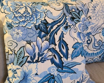 P Kaufmann Lushan Garden Slub Twilight. Blues/Whites. Chinoiserie.PIllowcovers.Slipcovers.Toss Pillows. Throw Pillow Covers.