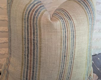 Multi Stripe Chenille Blue jay Pillowcase. Pillow Covers. Slipcovers