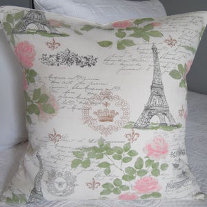 2 Muster zur Auswahl. SCRIPT Paris Kissenbezug.French.Paris.slip Cover.PIllow Covers.Home Decor Kissenbezug.Florals.Tower.