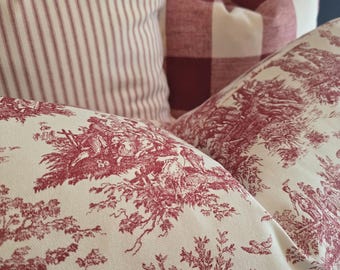 3 Pattern Options: Pompeian Red Toile.Check.Ticking Stripe.Pillowcovers.Slicovers.Pillowcase
