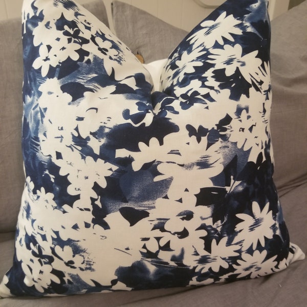 Linen Blend.Navy.Blues.White.Summer Pillow Covers.Toss Pillows.Throw Pillows.Cushion Covers.Slipcovers.Home Decor.Watercolor Florals.Accents