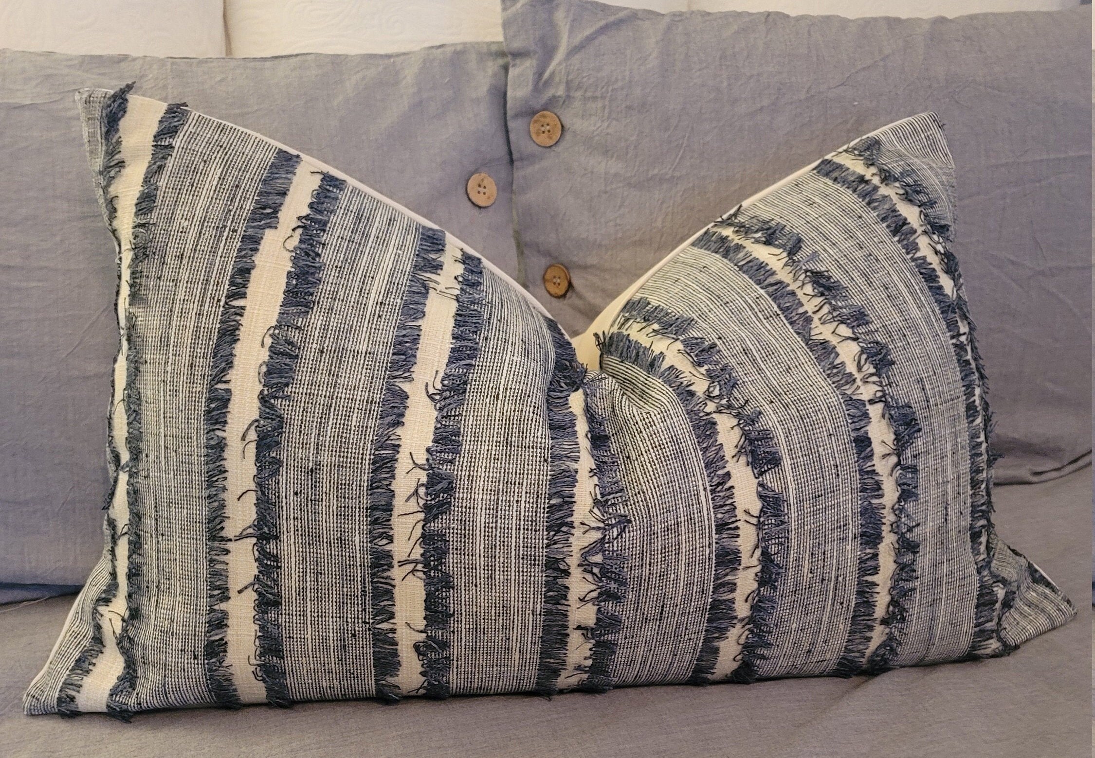 Kaufmann Woven Fringe Lakeland .pillowcovers.blue Fringe Toss Etsy