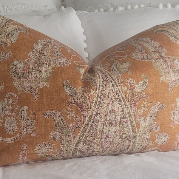 Cognac Linen Throw Pillow Cover - P Kaufmann Fall Decor