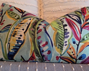 Tropical Leaf Linen Weave Print. Pillow Covers. Slipcover