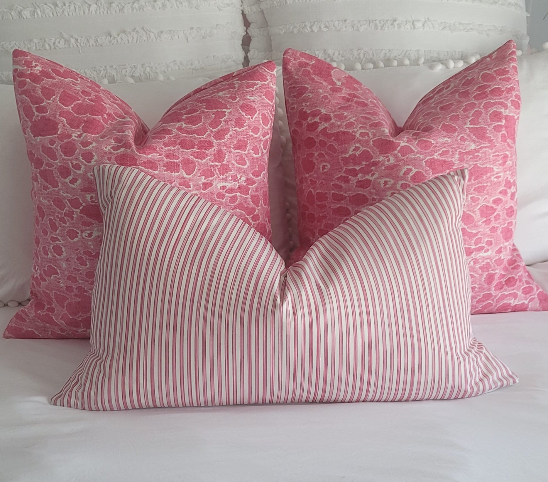 Blockprint Thibaut Clipperton Blush Pink Stripe Throw Pillow