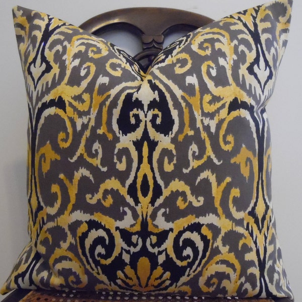 IKAT Pillow Cover.Home Decor.Slip Cover.Black.Grey.Shades of Gold.Fall Pillow Cover.Glam Pillow Cover.Toss Pillow.Lumbar PIllows