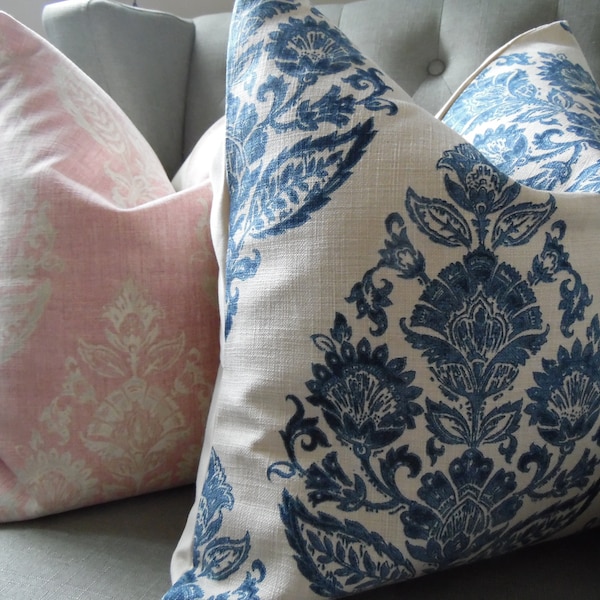 Blue Damask Pillow Etsy