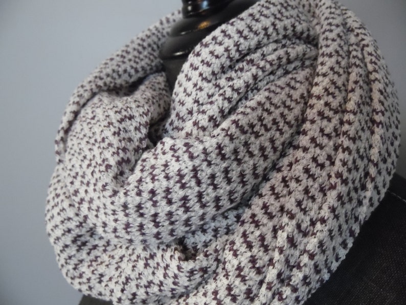 INFINITY SCARVES.Plum.White.Knit.Scarf.Circle Scarf.Tube Scarf.Neckwarmer.Gift ideas.Winter Scarf.Fall Scarf.Winter FashionScarves. image 3