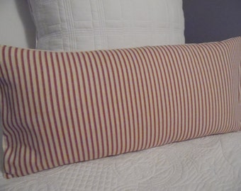 2 choices: TICKING in Red & Natural. Muted Red/Natural Ticking Pillow Covers.Slipcovers.Stripes.Farmhouse.Country
