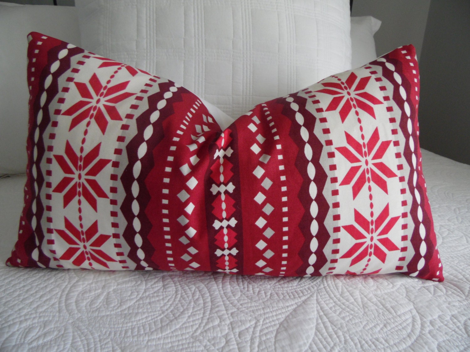 RED SNOWFLAKE Pillow Cover. Red.grey.white Pillow Cover. Etsy
