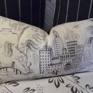 NYC Scape.Pillow Covers.Euro Pillows.Lumbar Pillow Covers.Slipcovers.Toss Pillows.Throw Pillow.City Scape.Black.Grey.CreamyWhite