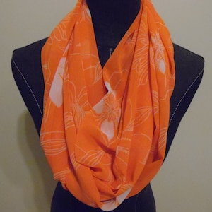 Daffodil Dots orange chiffon Infinity Scarf. Infinity scarf.  Gift for her. For Mom, Daughter, Sister, Aunt, Friend. Product ID# SC0012