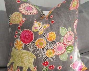Waverly Safari.Elephants.BIrds.Flowers.Decor Pillow Cover.Slipcover.Toss Pillow.Nursery Pillow.Glam Pillow.