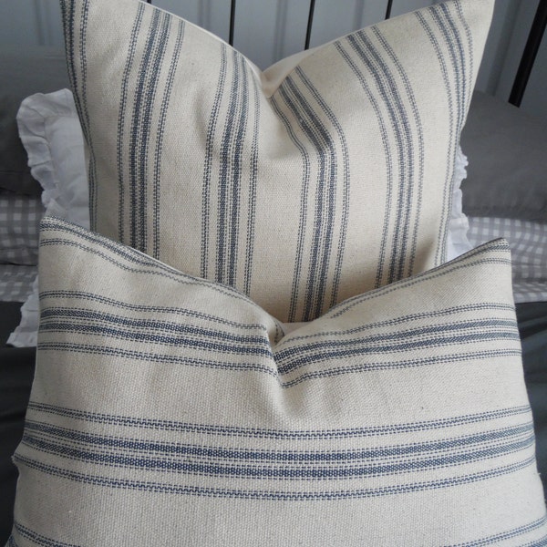 Grain Sack.Blue/Natural.FARMHOUSE Pillows.Accent Pillows.Toss Pillow.Throw Pillow.Slipcover.Cushion Cover.Country Living.Stripe Grain Sack