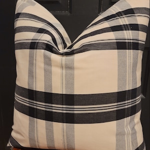 Thibaut Black Plaid Pillow Cover: Handcrafted Cotton Toss Pillow