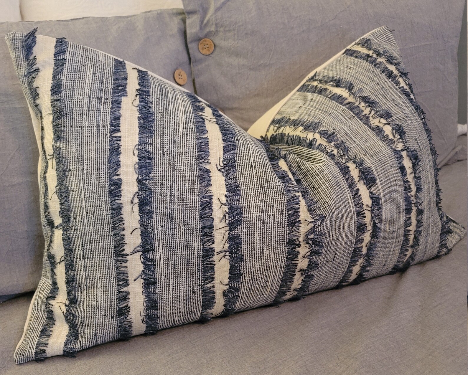 Kaufmann Woven Fringe Lakeland .pillowcovers.blue Fringe Toss Etsy