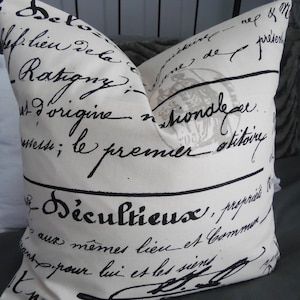 Script.Penmenship.Black.Natural  Script Pillow Covers.Slipcovers.
