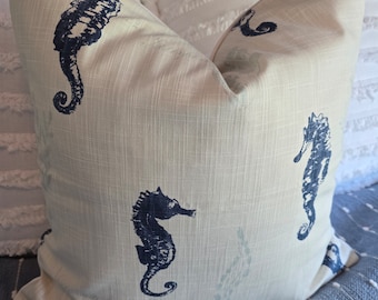 Sea Horse Ocean Love.Italian Denim.French Gray.Fushion.Blue Haze.Seahorse.Pillowcover.Toss Pillows.Throw Pillows.Beach Decor.Cushion Covers.