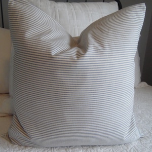 Small Blue  and Red Ticking.Striped Pillow Cover.White..Farmhouse Pillows.Farmhouse Decor.Country Living Decor Stripes.