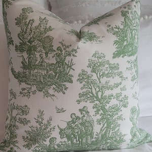 Colonial Pine Toile Pillowcovers. Slipcovers. Green Pillowcase. Toile.