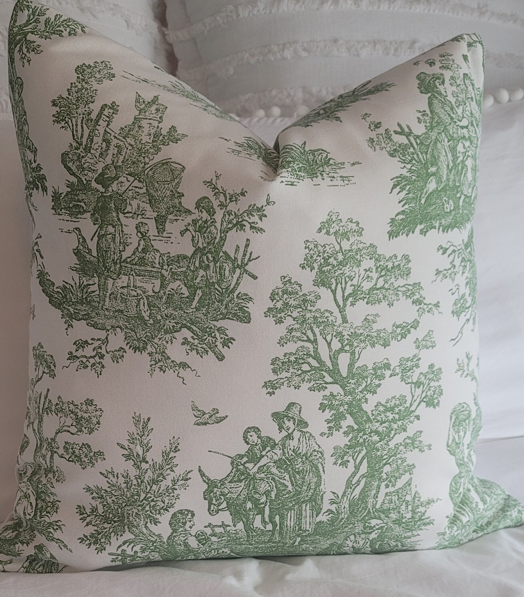 Colonial Pine Toile Pillowcovers. Slipcovers. Green Pillowcase. Toile.