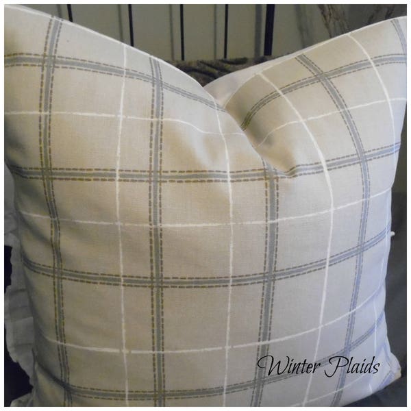 Scottish Clay.Denim Blue.Plaid Pillow Cover.Slipcovers.Farmhouse.Toss Pillows.Throw Pillows.Lumbar Pillows.