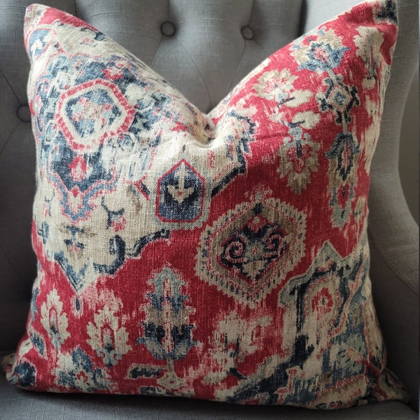 Linen by Covington/Burnt Reds/Blues/Naturals.Pillowcovers.Slipcovers.Toss Pillows.Throw pillows.Accent Pillows