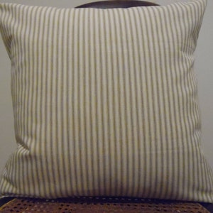 KHAKI TICKING.Stripe Pillow Covers.Slipcovers.Farmhouse Decor Pillows.Country Ticking Pillows.Ticking.Fall Decor Pillows.Stripes.Ranch Decor
