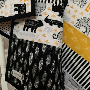 Modern Baby Quilt, Boy Girl, Jungle Zoo Animals, Tiger Lion Elephant ...
