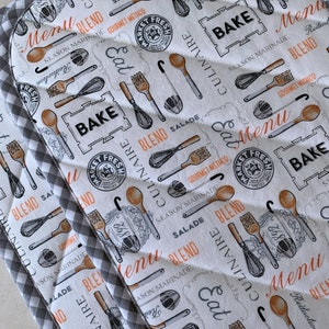 Oversized Casserole Hot Pad, Bake, Cook, Cream, Gray, Tan, Black, Large Kitchen Pot Holder, Quilted, Reversible, 10&quot;x14&quot;, Buffet Table, Gift