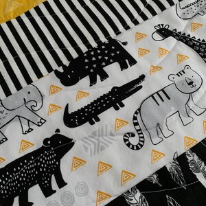 Modern Baby Quilt, Boy Girl, Jungle Zoo Animals, Tiger Lion Elephant ...