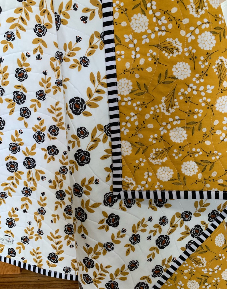 Mustard Yellow Baby Girl Quilt Modern Floral Wholecloth Etsy