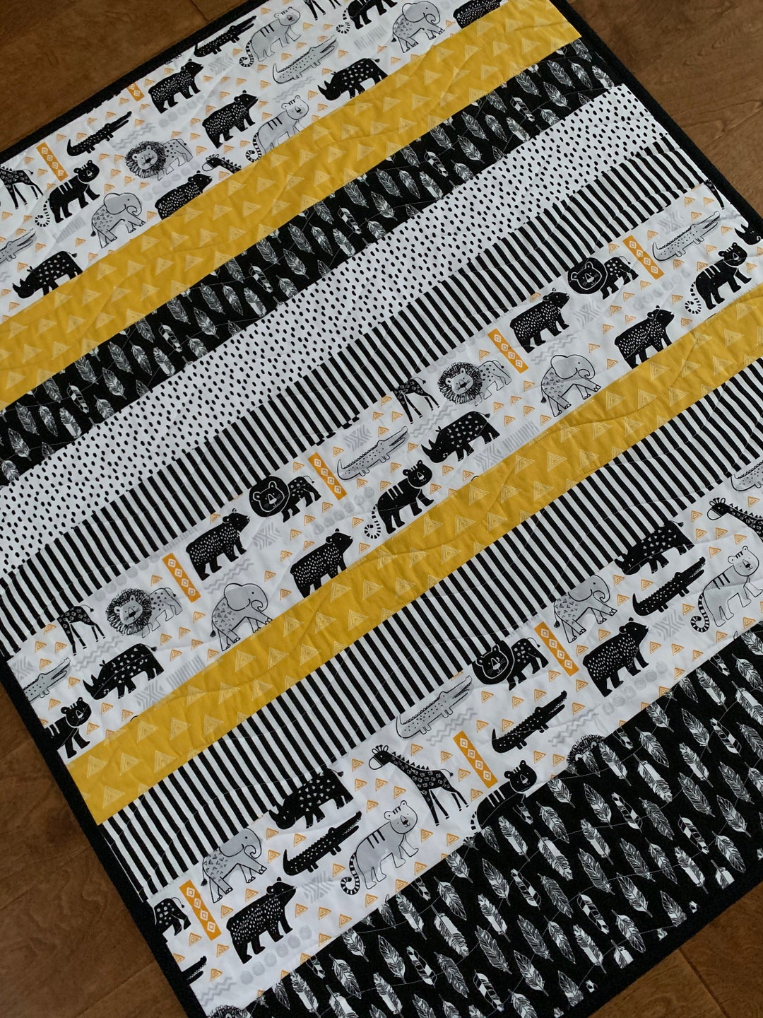 Modern Baby Quilt, Boy Girl, Jungle Zoo Animals, Tiger Lion Elephant ...